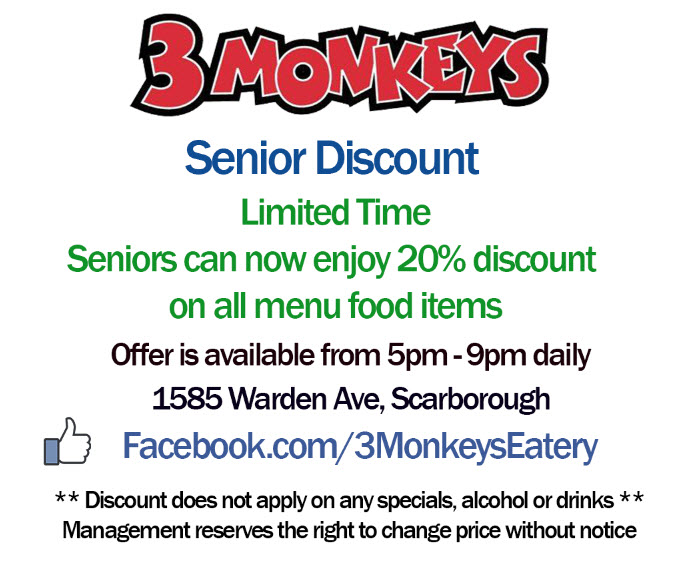 3 Monkeys Senior Discount